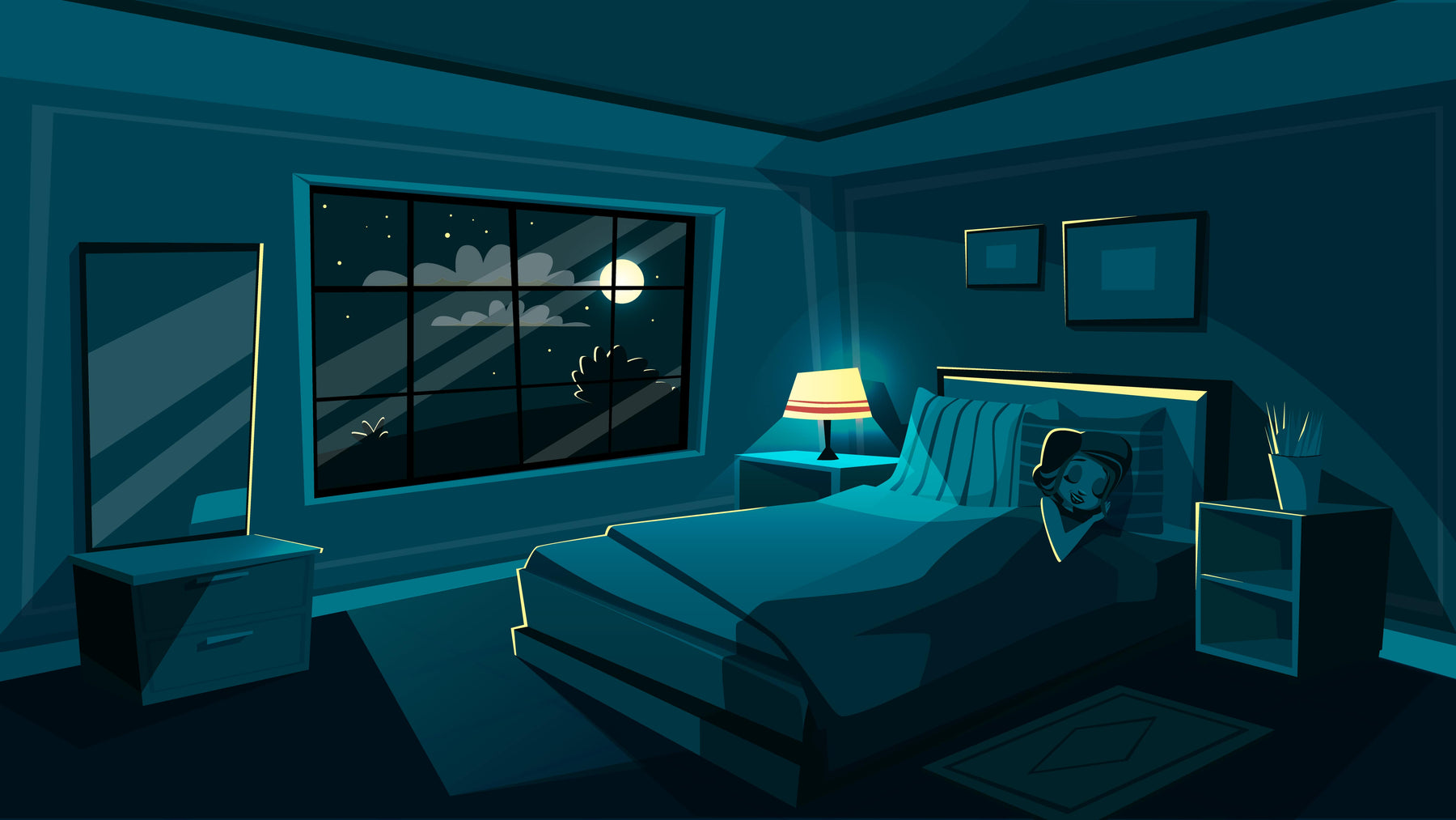 graphic of bedroom with bedside lamp